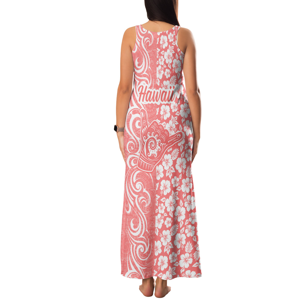 Hawaii Kauai Island Family Matching Tank Maxi Dress and Hawaiian Shirt Hibiscus Pattern Seamless Tribal Simple Pink Pastel LT03 - Polynesian Pride