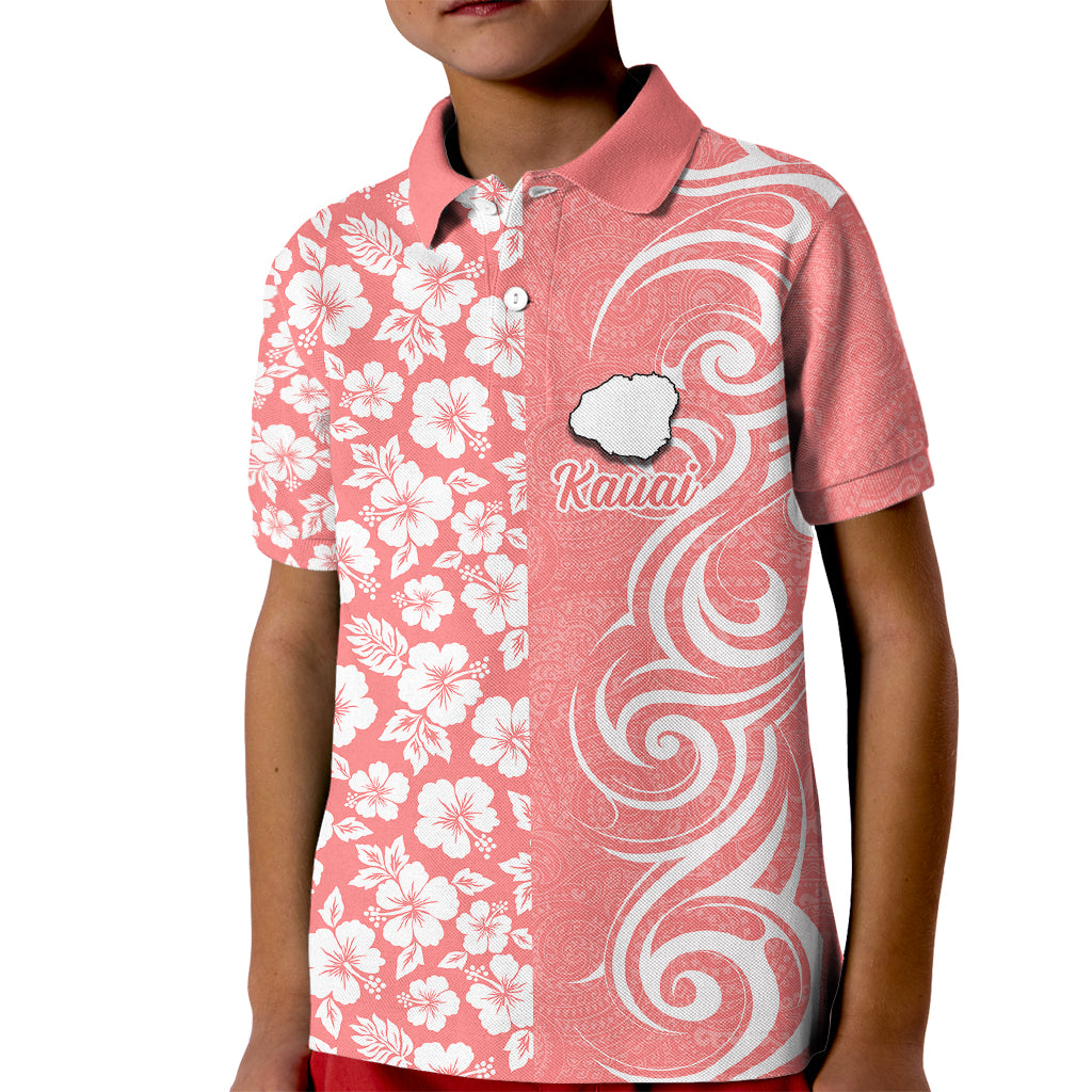 Hawaii Kauai Island Kid Polo Shirt Hibiscus Pattern Seamless Tribal Simple Pink Pastel LT03 Kid Pink - Polynesian Pride