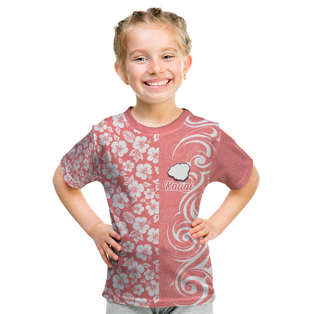 Hawaii Kauai Island Kid T Shirt Hibiscus Pattern Seamless Tribal Simple Pink Pastel LT03 Pink - Polynesian Pride