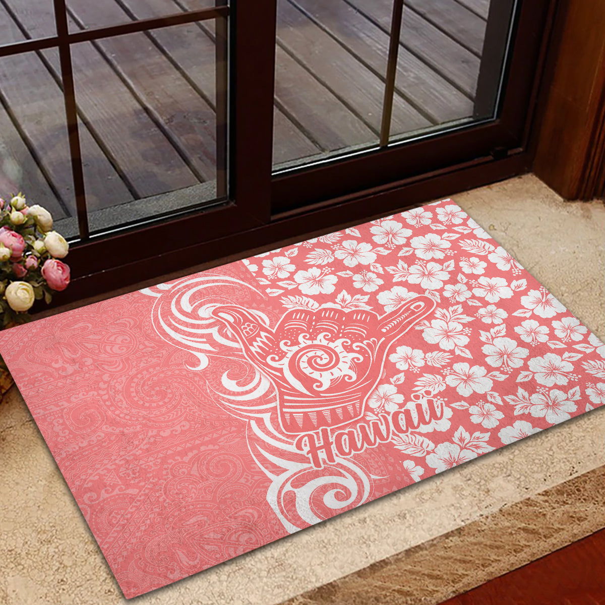 Hawaii Kauai Island Rubber Doormat Hibiscus Pattern Seamless Tribal Simple Pink Pastel LT03 - Polynesian Pride