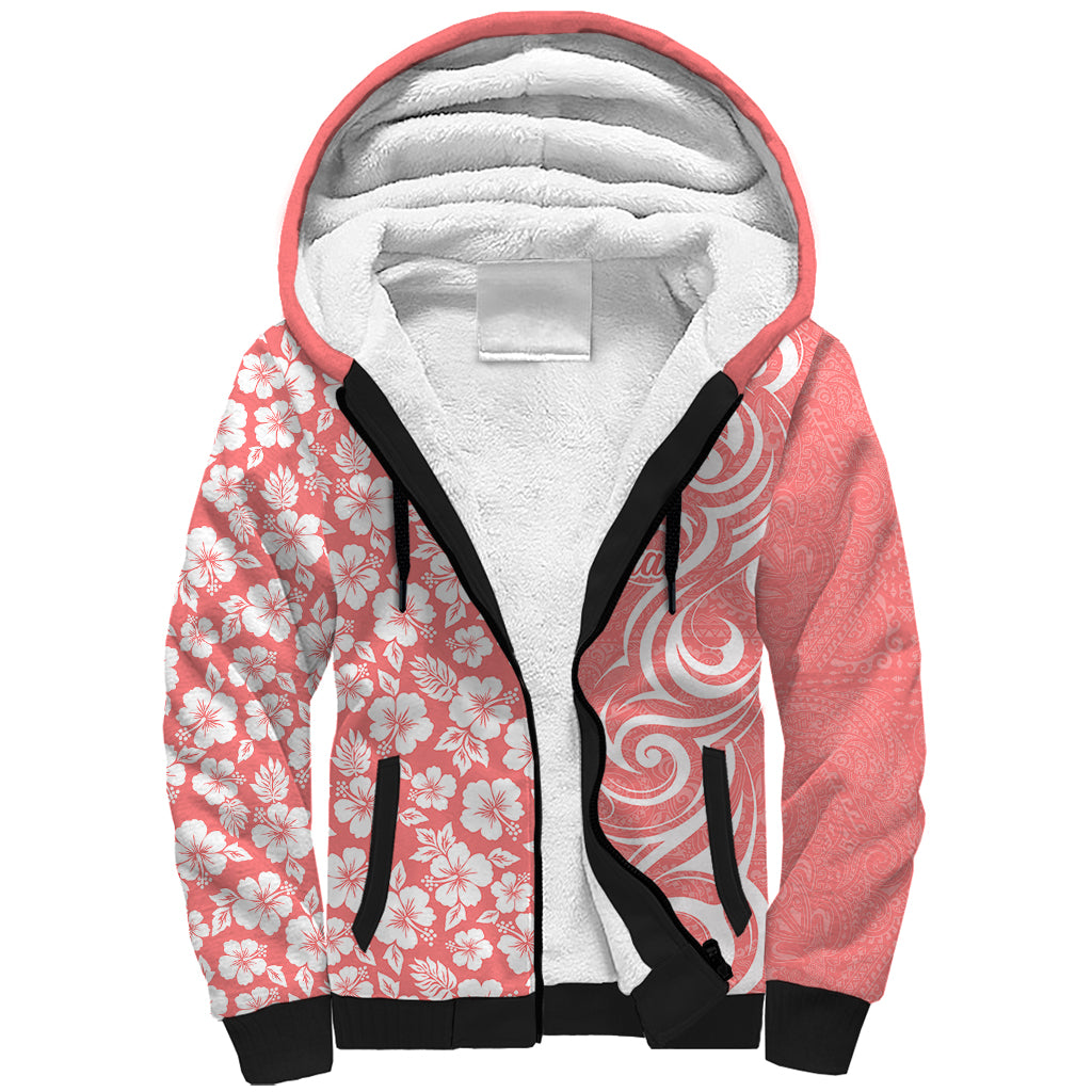 Hawaii Kauai Island Sherpa Hoodie Hibiscus Pattern Seamless Tribal Simple Pink Pastel LT03 Unisex Pink - Polynesian Pride