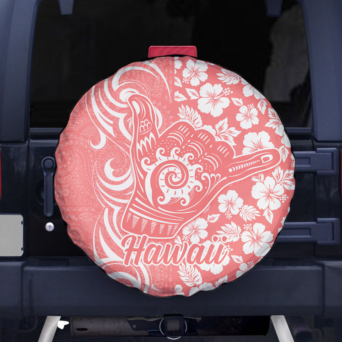 Hawaii Kauai Island Spare Tire Cover Hibiscus Pattern Seamless Tribal Simple Pink Pastel LT03 Pink - Polynesian Pride