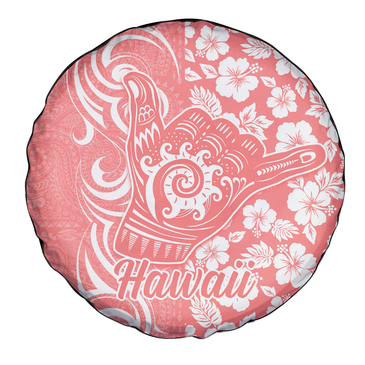 Hawaii Kauai Island Spare Tire Cover Hibiscus Pattern Seamless Tribal Simple Pink Pastel LT03 - Polynesian Pride