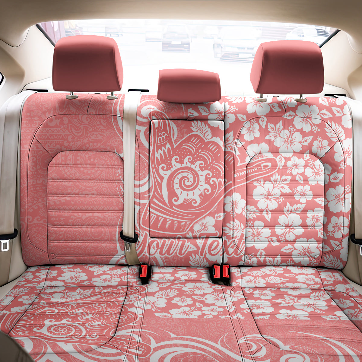 Custom Hawaii Kauai Island Back Car Seat Cover Hibiscus Pattern Seamless Tribal Simple Pink Pastel