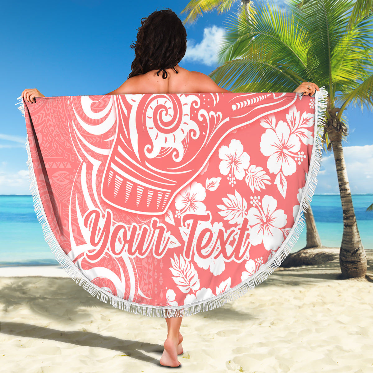 Custom Hawaii Kauai Island Beach Blanket Hibiscus Pattern Seamless Tribal Simple Pink Pastel LT03 - Wonder Print Shop