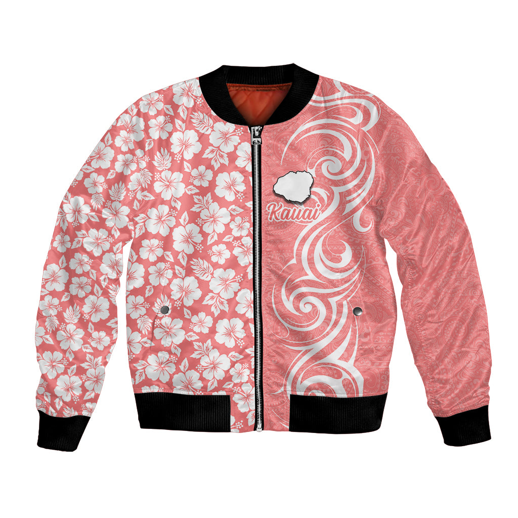Custom Hawaii Kauai Island Bomber Jacket Hibiscus Pattern Seamless Tribal Simple Pink Pastel LT03 Unisex Pink - Polynesian Pride