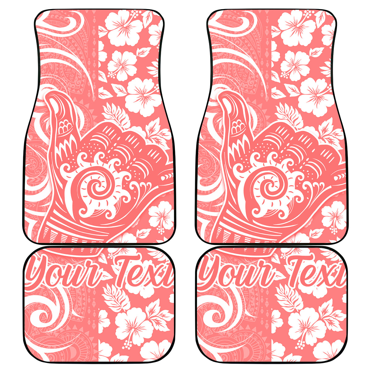 Custom Hawaii Kauai Island Car Mats Hibiscus Pattern Seamless Tribal Simple Pink Pastel LT03 Pink - Polynesian Pride