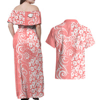 Custom Hawaii Kauai Island Couples Matching Off Shoulder Maxi Dress and Hawaiian Shirt Hibiscus Pattern Seamless Tribal Simple Pink Pastel LT03 - Polynesian Pride