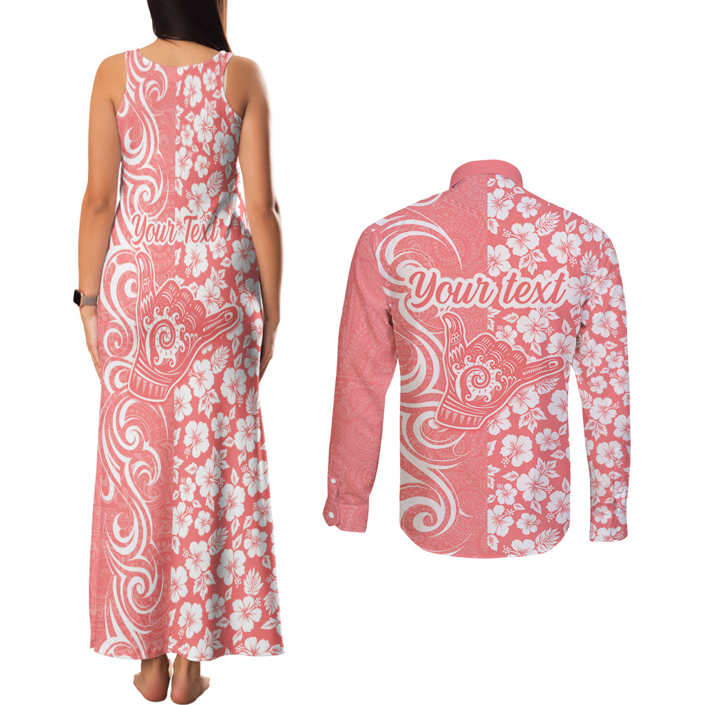 Custom Hawaii Kauai Island Couples Matching Tank Maxi Dress and Long Sleeve Button Shirts Hibiscus Pattern Seamless Tribal Simple Pink Pastel LT03 - Polynesian Pride