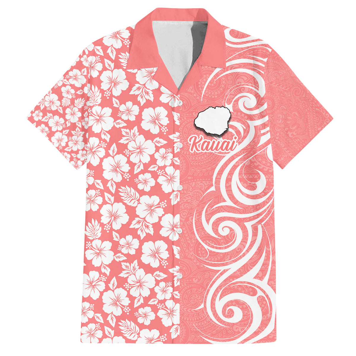 Custom Hawaii Kauai Island Family Matching Long Sleeve Bodycon Dress and Hawaiian Shirt Hibiscus Pattern Seamless Tribal Simple Pink Pastel LT03 Dad's Shirt - Short Sleeve Pink - Polynesian Pride