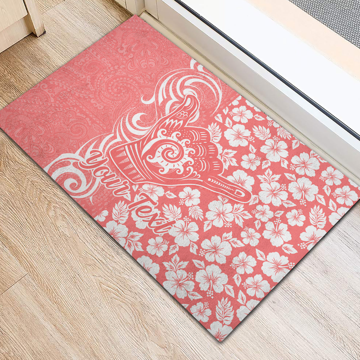 Custom Hawaii Kauai Island Rubber Doormat Hibiscus Pattern Seamless Tribal Simple Pink Pastel LT03 - Polynesian Pride