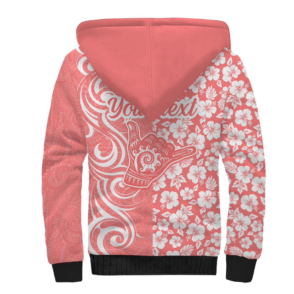 Custom Hawaii Kauai Island Sherpa Hoodie Hibiscus Pattern Seamless Tribal Simple Pink Pastel LT03 - Polynesian Pride