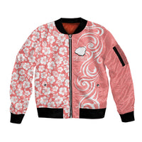 Custom Hawaii Kauai Island Sleeve Zip Bomber Jacket Hibiscus Pattern Seamless Tribal Simple Pink Pastel LT03 Unisex Pink - Polynesian Pride