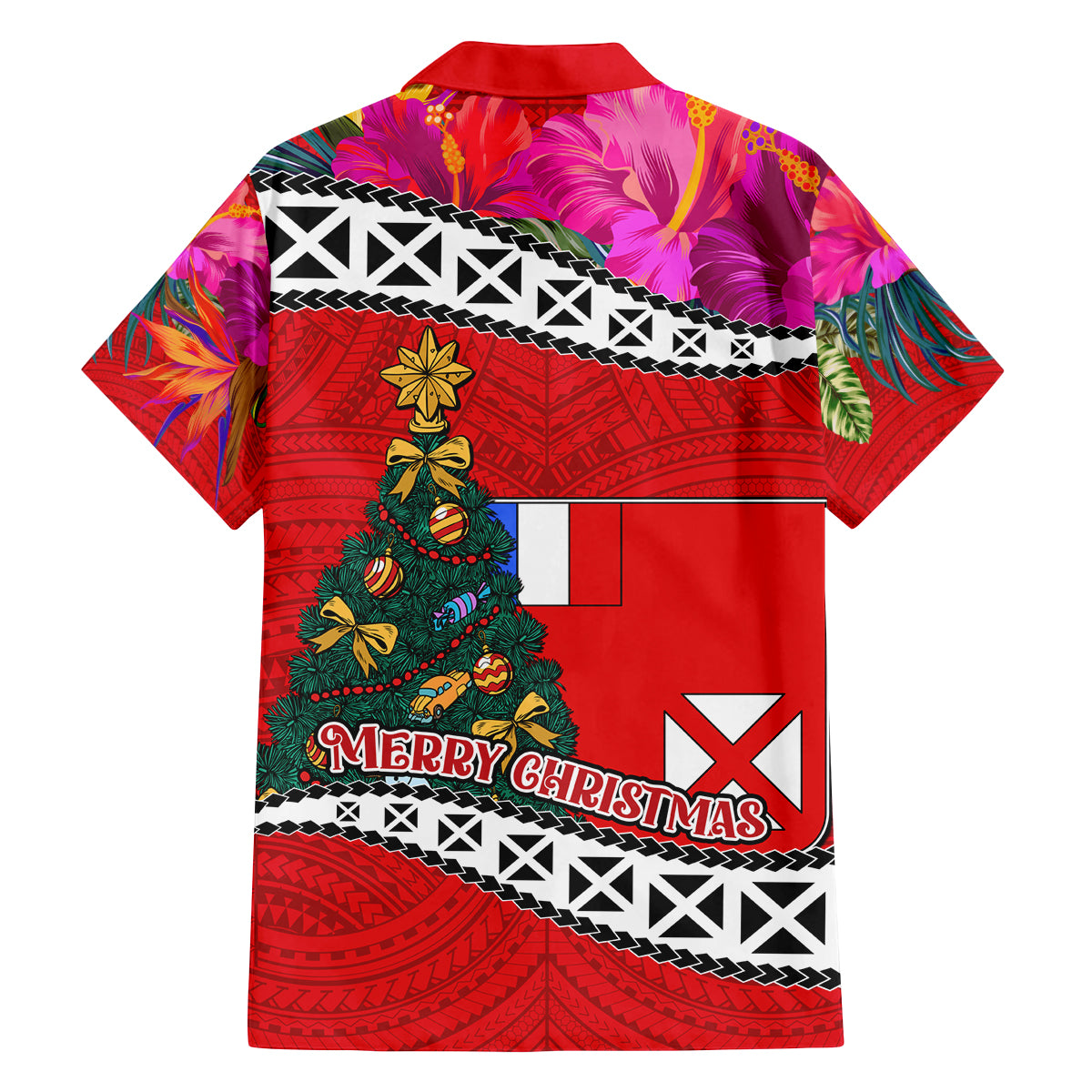Wallis and Futuna Christmas Family Matching Off Shoulder Long Sleeve Dress and Hawaiian Shirt Santa Claus Holding Coat of Arms Polynesian Xmas Style LT03 - Polynesian Pride
