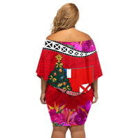 Wallis and Futuna Christmas Family Matching Off Shoulder Short Dress and Hawaiian Shirt Santa Claus Holding Coat of Arms Polynesian Xmas Style LT03 - Polynesian Pride