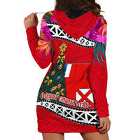 Wallis and Futuna Christmas Hoodie Dress Santa Claus Holding Coat of Arms Polynesian Xmas Style LT03 - Polynesian Pride