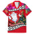 Custom Wallis and Futuna Christmas Family Matching Off Shoulder Maxi Dress and Hawaiian Shirt Santa Claus Holding Coat of Arms Polynesian Xmas Style LT03 Dad's Shirt - Short Sleeve Red - Polynesian Pride