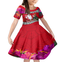 Custom Wallis and Futuna Christmas Family Matching Puletasi Dress and Hawaiian Shirt Santa Claus Holding Coat of Arms Polynesian Xmas Style LT03 Daughter's Dress Red - Polynesian Pride