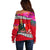 Custom Wallis and Futuna Christmas Off Shoulder Sweater Santa Claus Holding Coat of Arms Polynesian Xmas Style LT03 - Polynesian Pride