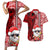 Mele Kalikimaka Hawaii Christmas Couples Matching Short Sleeve Bodycon Dress and Hawaiian Shirt Santa Claus Kakau Tribal Mix Polynesia Tattoo LT03 Red - Polynesian Pride