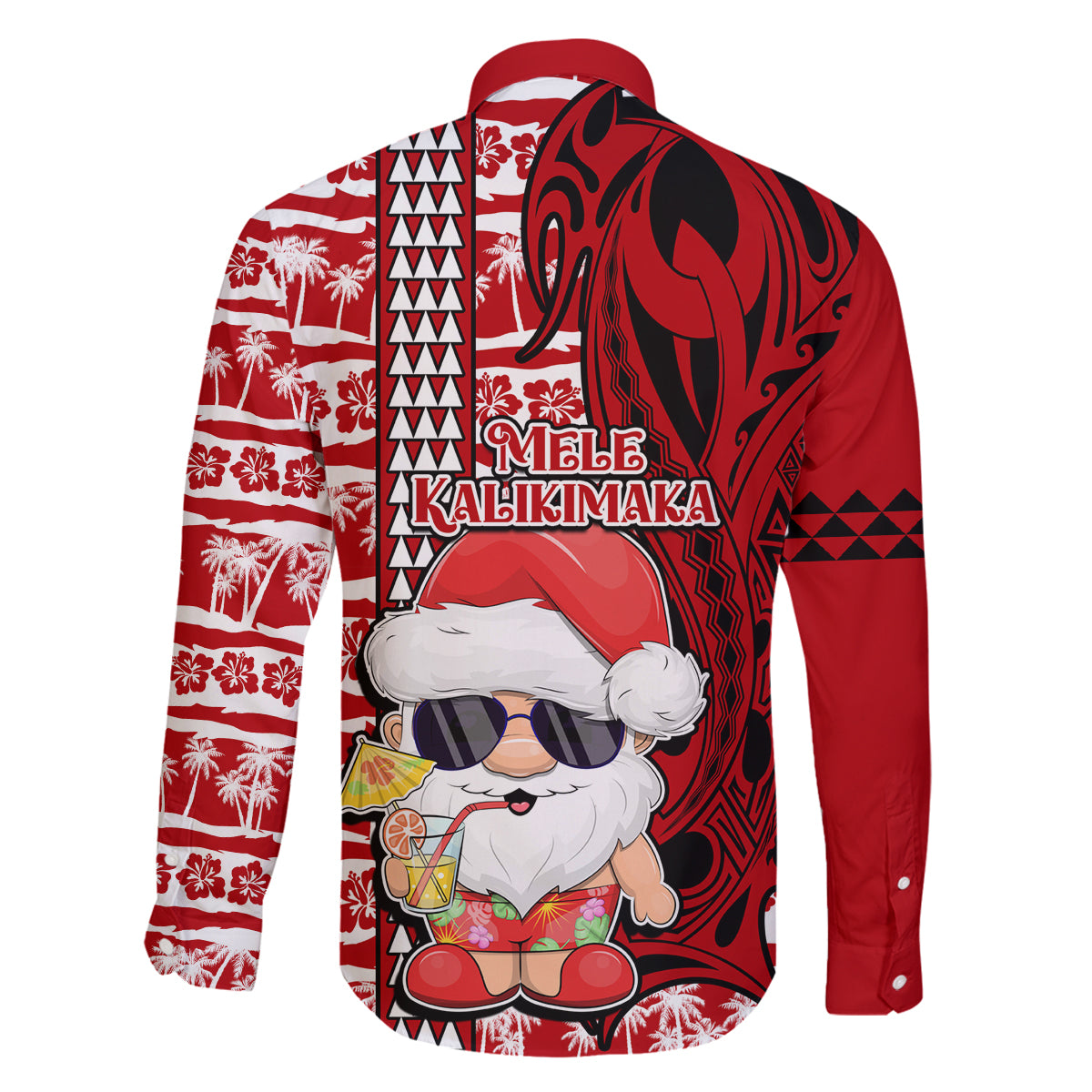 Mele Kalikimaka Hawaii Christmas Family Matching Off Shoulder Maxi Dress and Hawaiian Shirt Santa Claus Kakau Tribal Mix Polynesia Tattoo LT03 - Polynesian Pride