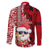 Mele Kalikimaka Hawaii Christmas Family Matching Off Shoulder Maxi Dress and Hawaiian Shirt Santa Claus Kakau Tribal Mix Polynesia Tattoo LT03 - Polynesian Pride