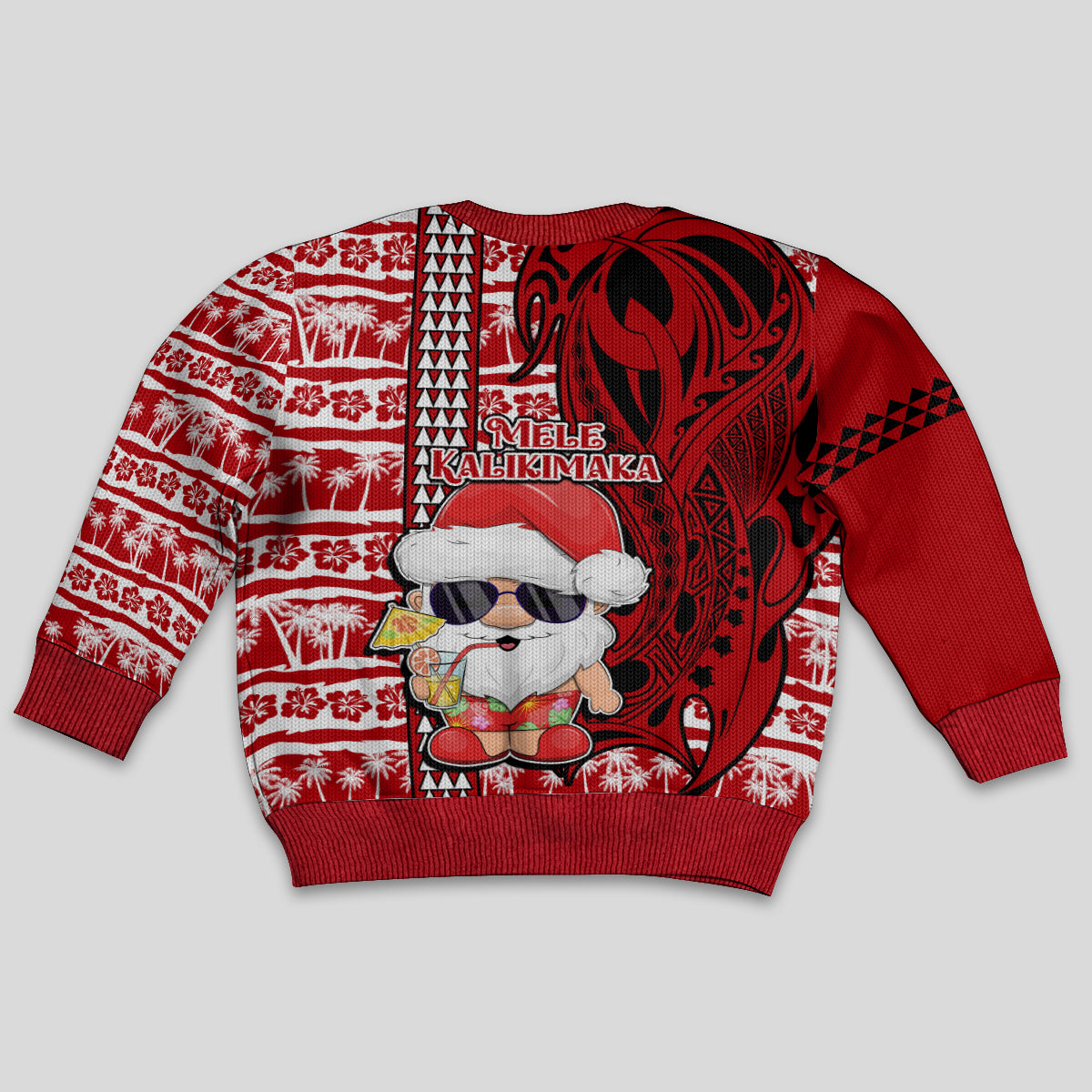 Mele Kalikimaka Hawaii Christmas Kid Ugly Christmas Sweater Santa Claus Kakau Tribal Mix Polynesia Tattoo LT03 - Polynesian Pride