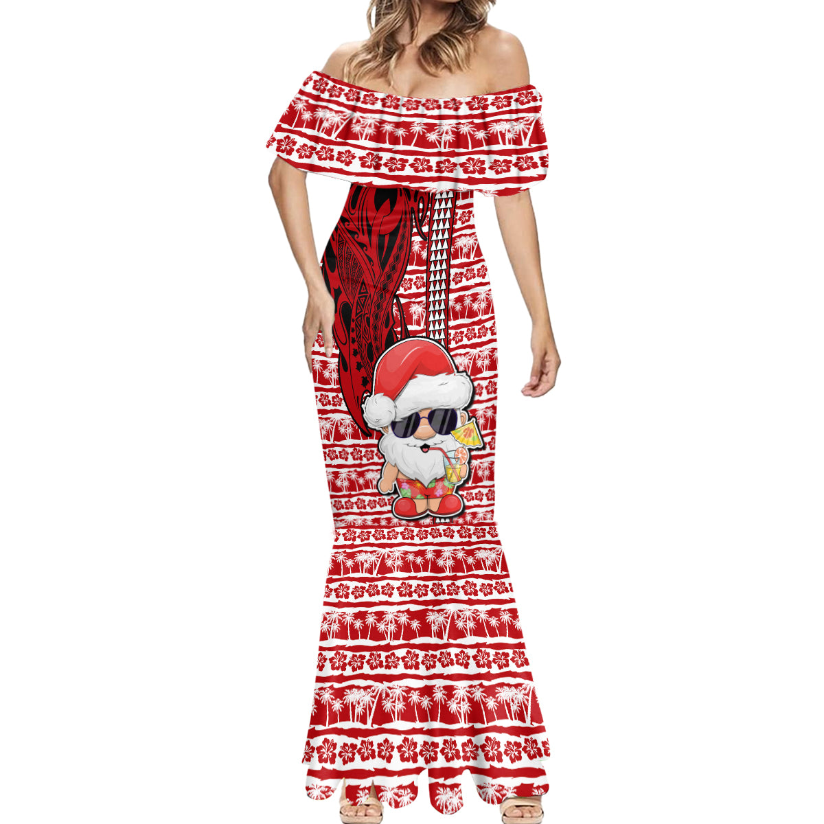 Mele Kalikimaka Hawaii Christmas Mermaid Dress Santa Claus Kakau Tribal Mix Polynesia Tattoo LT03 - Polynesian Pride