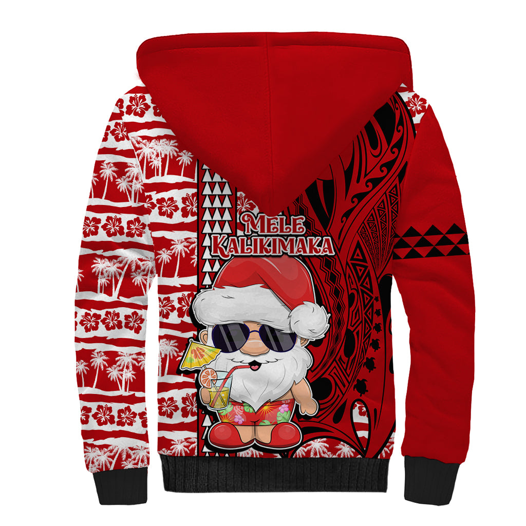Mele Kalikimaka Hawaii Christmas Sherpa Hoodie Santa Claus Kakau Tribal Mix Polynesia Tattoo LT03 - Polynesian Pride