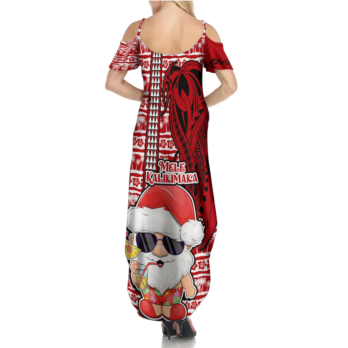 Mele Kalikimaka Hawaii Christmas Summer Maxi Dress Santa Claus Kakau Tribal Mix Polynesia Tattoo LT03 - Polynesian Pride