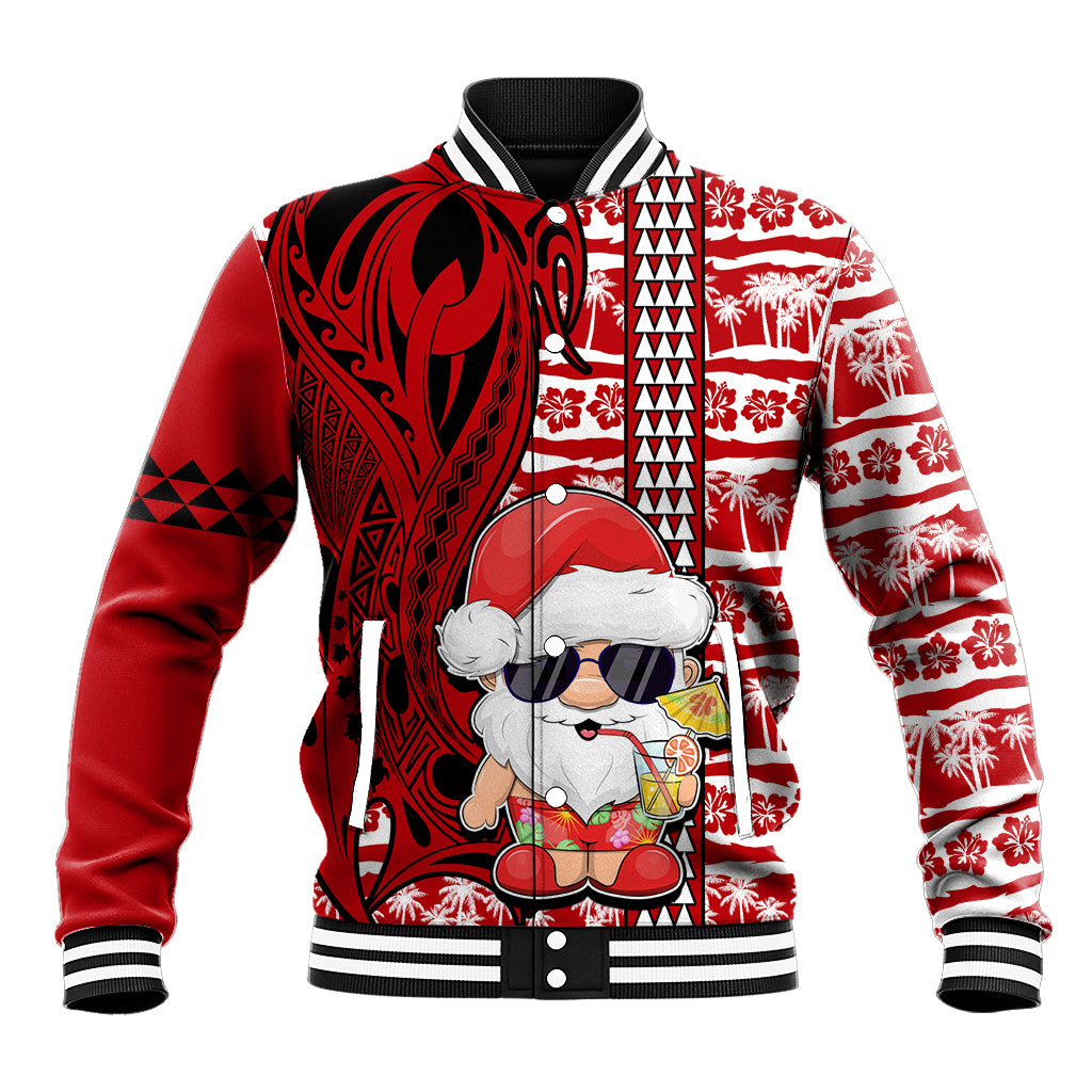 Custom Mele Kalikimaka Hawaii Christmas Baseball Jacket Santa Claus Kakau Tribal Mix Polynesia Tattoo LT03 Unisex Red - Polynesian Pride