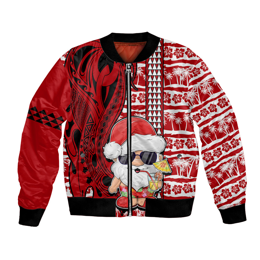 Custom Mele Kalikimaka Hawaii Christmas Bomber Jacket Santa Claus Kakau Tribal Mix Polynesia Tattoo LT03 Unisex Red - Polynesian Pride