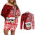 Custom Mele Kalikimaka Hawaii Christmas Couples Matching Off Shoulder Short Dress and Long Sleeve Button Shirt Santa Claus Kakau Tribal Mix Polynesia Tattoo LT03 Red - Polynesian Pride