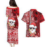 Custom Mele Kalikimaka Hawaii Christmas Couples Matching Puletasi Dress and Hawaiian Shirt Santa Claus Kakau Tribal Mix Polynesia Tattoo LT03 - Polynesian Pride
