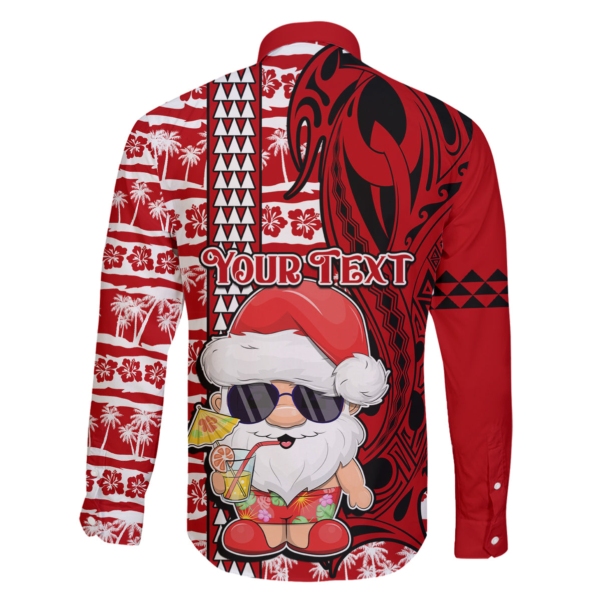 Custom Mele Kalikimaka Hawaii Christmas Family Matching Long Sleeve Bodycon Dress and Hawaiian Shirt Santa Claus Kakau Tribal Mix Polynesia Tattoo LT03 - Polynesian Pride