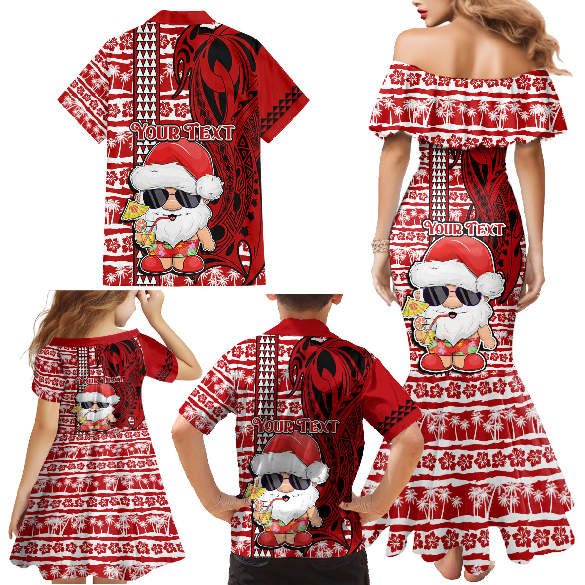 Custom Mele Kalikimaka Hawaii Christmas Family Matching Mermaid Dress and Hawaiian Shirt Santa Claus Kakau Tribal Mix Polynesia Tattoo LT03 - Polynesian Pride