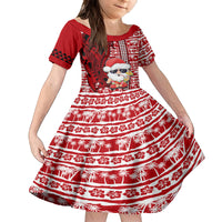 Custom Mele Kalikimaka Hawaii Christmas Family Matching Off Shoulder Maxi Dress and Hawaiian Shirt Santa Claus Kakau Tribal Mix Polynesia Tattoo LT03 Daughter's Dress Red - Polynesian Pride
