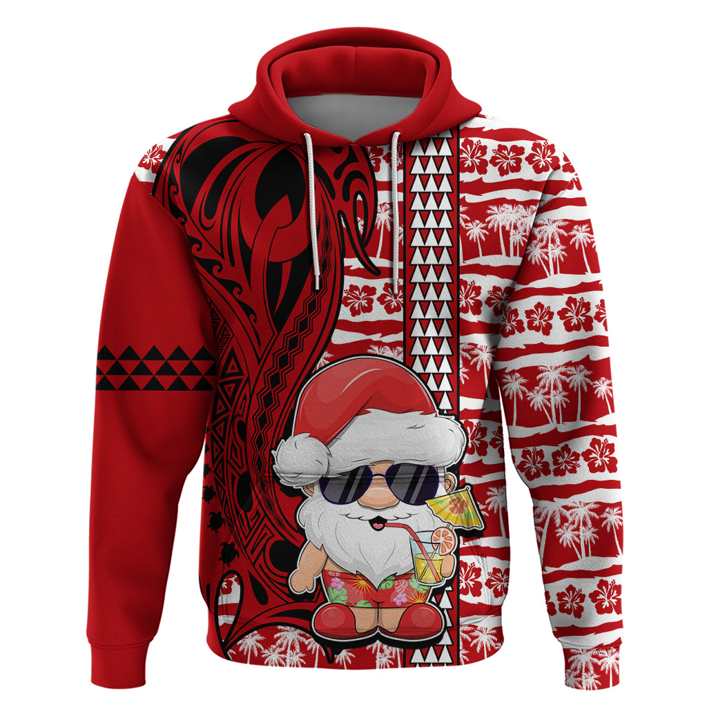 Custom Mele Kalikimaka Hawaii Christmas Hoodie Santa Claus Kakau Tribal Mix Polynesia Tattoo LT03 Pullover Hoodie Red - Polynesian Pride