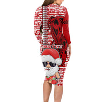 Custom Mele Kalikimaka Hawaii Christmas Long Sleeve Bodycon Dress Santa Claus Kakau Tribal Mix Polynesia Tattoo LT03 - Polynesian Pride
