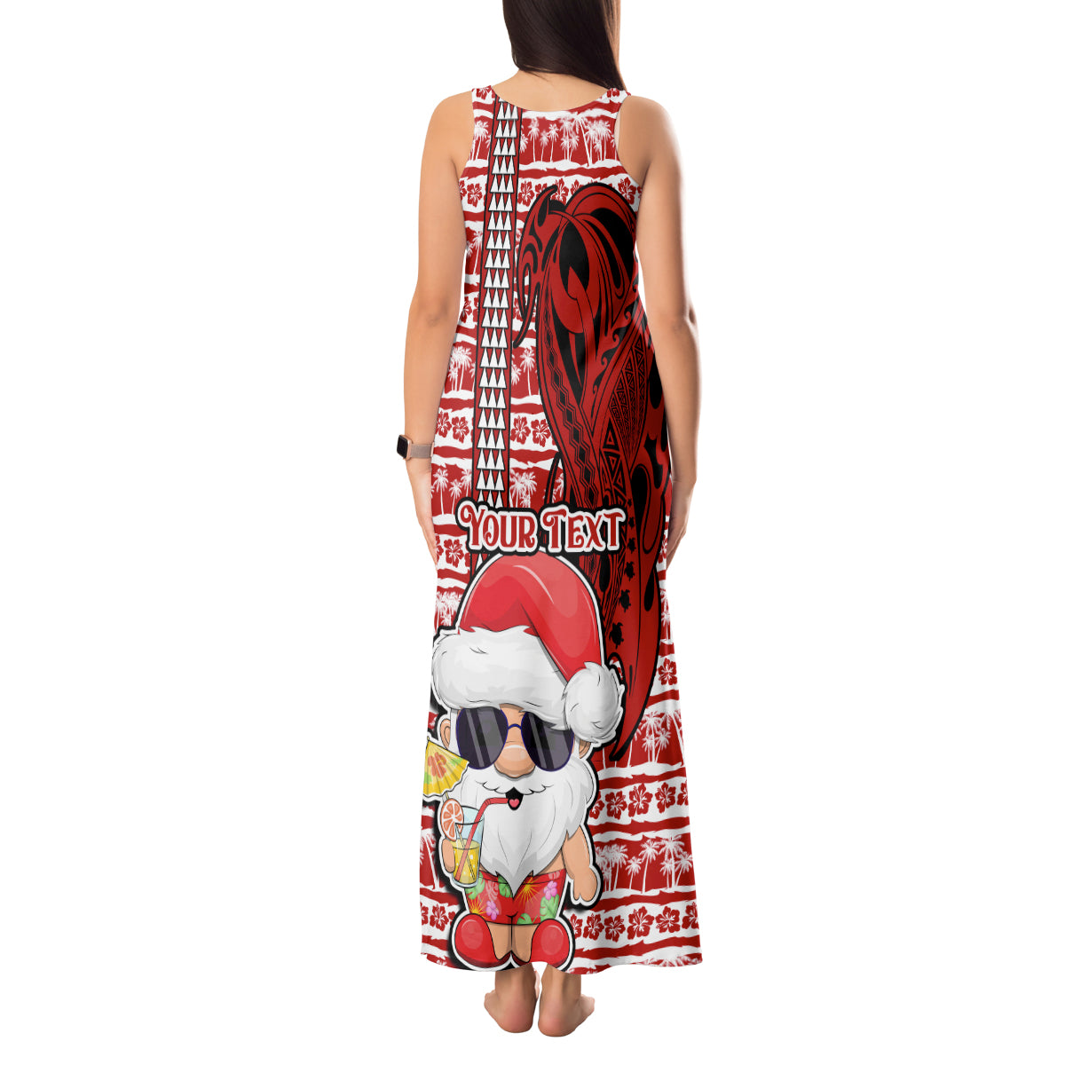 Custom Mele Kalikimaka Hawaii Christmas Tank Maxi Dress Santa Claus Kakau Tribal Mix Polynesia Tattoo LT03 - Polynesian Pride