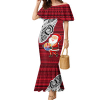 French Polynesia Christmas Family Matching Mermaid Dress and Hawaiian Shirt Santa Hold Seal with Polynesian Tribal Tattoo LT03 Mom's Dress Red - Polynesian Pride