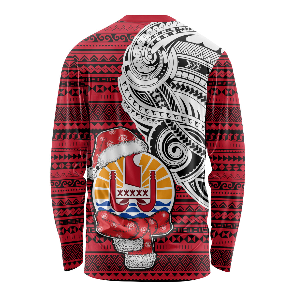 French Polynesia Christmas Long Sleeve Shirt Santa Hold Seal with Polynesian Tribal Tattoo LT03 - Polynesian Pride