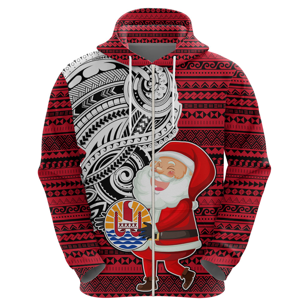Custom French Polynesia Christmas Hoodie Santa Hold Seal with Polynesian Tribal Tattoo LT03 - Polynesian Pride