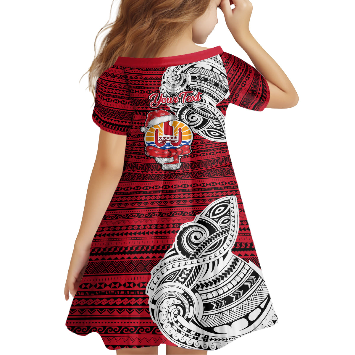 Custom French Polynesia Christmas Kid Short Sleeve Dress Santa Hold Seal with Polynesian Tribal Tattoo LT03 - Polynesian Pride
