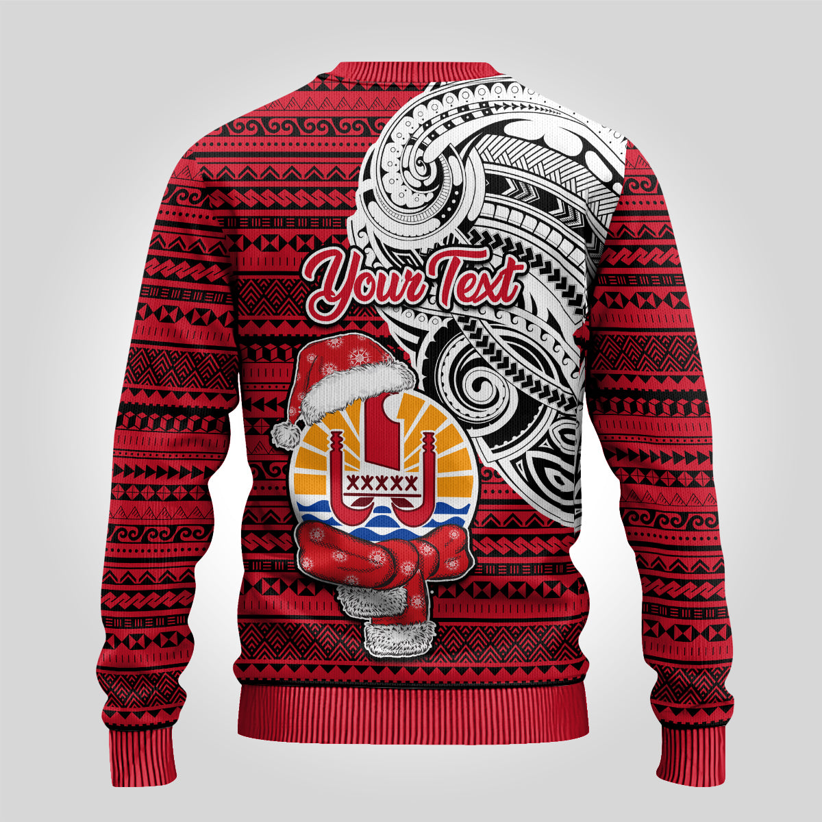 Custom French Polynesia Christmas Ugly Christmas Sweater Santa Hold Seal with Polynesian Tribal Tattoo LT03 - Polynesian Pride