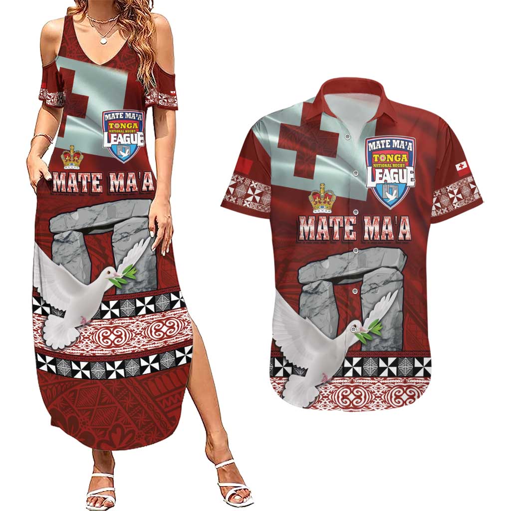 Mate Ma'a Tonga Couples Matching Summer Maxi Dress and Hawaiian Shirt Haʻamonga ʻa Maui and White Dove - Tongan Kupesi Ngatu