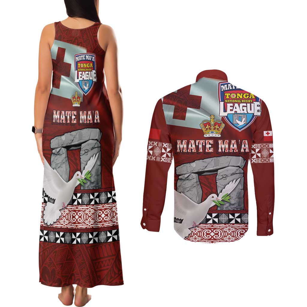 Mate Ma'a Tonga Couples Matching Tank Maxi Dress and Long Sleeve Button Shirt Haʻamonga ʻa Maui and White Dove - Tongan Kupesi Ngatu