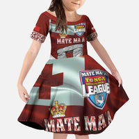 Mate Ma'a Tonga Family Matching Off The Shoulder Long Sleeve Dress and Hawaiian Shirt Haamonga a Maui and White Dove - Tongan Kupesi Ngatu LT03 Daughter's Dress Red - Polynesian Pride