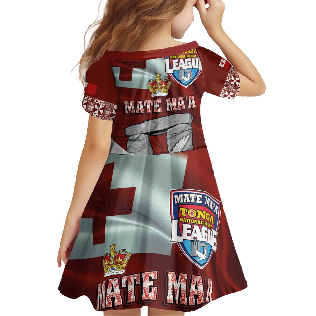 Mate Ma'a Tonga Family Matching Off The Shoulder Long Sleeve Dress and Hawaiian Shirt Haamonga a Maui and White Dove - Tongan Kupesi Ngatu LT03 - Polynesian Pride