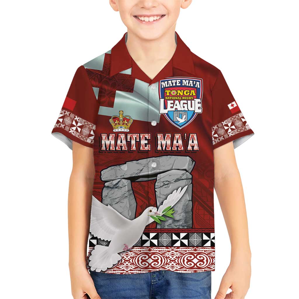 Mate Ma'a Tonga Family Matching Puletasi and Hawaiian Shirt Haamonga a Maui and White Dove - Tongan Kupesi Ngatu LT03 Son's Shirt Red - Polynesian Pride